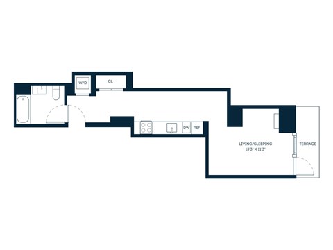Floor plan for studio, 1 bath, 457 sqft